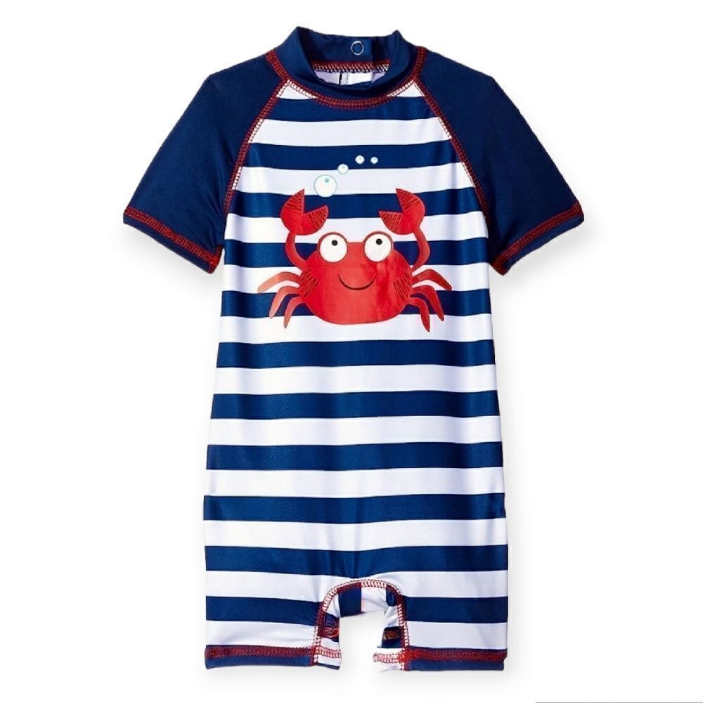 Wippette Baby Boys Navy Stripes Crab One Piece Rash Guard Swimsuit
